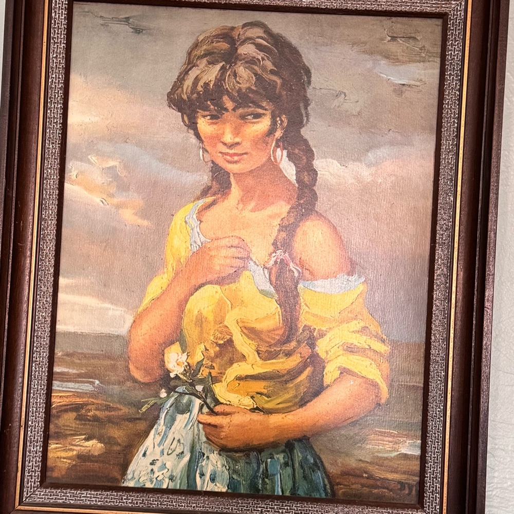Vintage Marcel Dyf GYPSY GIRL  Treychikoff Lynch Era Framed 1960s Print 22x18 - Picture 2 of 6